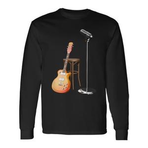 <b>Guitar</b> Long Sleeve T-Shirt With Electric <b>Guitar</b> And Microphone Design <b>For</b> Music Lovers - Product Image 1