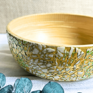 Cuenco de bambú hilado ecológico hecho a mano con incrustaciones de concha de mosaico, cuenco decorativo lacado con cáscara de huevo para el hogar y la cocina - Product Image 2