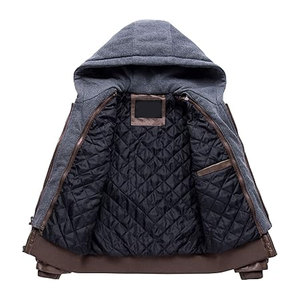 Veste Bomber de moto formelle vintage pour hommes, imperméable, coupe-vent, capuche amovible en PU, poches zippées, simili cuir, toile d'hiver - Product Image 3