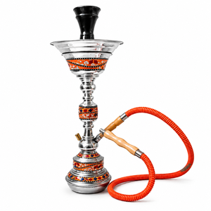 Cachimba cuadrada de acero inoxidable con incrustaciones de nácar |   Cachimba Decorativa Árabe Hecha a Mano con Incrustaciones Coloridas - Product Image 1