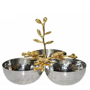 Tazón de Servir Creativo de Metal con Base Dorada Única, Tazón de Acero Inoxidable con Acabado Plateado Martillado, Decoración Moderna para Mesa de Comedor - Product Image 3