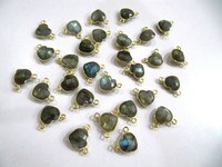 Connecteurs Breloques Cœur en Pierre Naturelle Double Boucle Sertie 10mm Multicolores Haute Qualité pour Fabrication de Bijoux Argent et Or