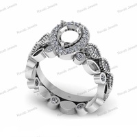 Bague en argent sterling plaqué or 18 carats Semi Mount Trendy DIY Base Setting Bezel Stone Inlay avec 6*8mm Pear Empty Blank Mountain