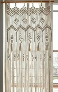 Panneau de rideau en macramé fait à la main élégant Boho Home Decor Accent pour porte fenêtres cloison murale et style intérieur - Product Image 2