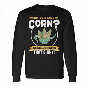 Simpatica maglietta a maniche lunghe con stampa di pannocchia: Perché adoro il mais? Prodotto Promozionale - Product Image 2