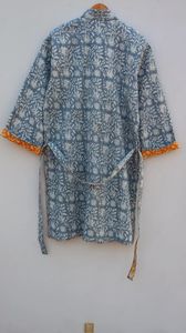 Hecho a mano tejido indio acolchado bloque estampado Reversible Kantha Robe estilo Kimono japonés chaqueta de invierno cinturón de corbata multicolor Casual - Product Image 5
