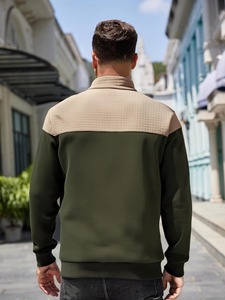 Vente chaude hommes demi fermeture éclair pull sweat sur mesure plaine contraste tissu couleurs quart fermeture éclair pull à capuche solide - Product Image 2