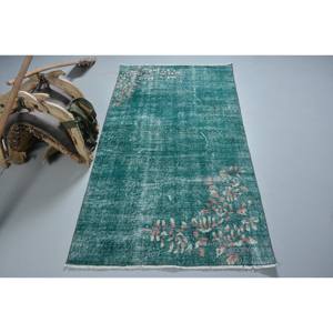 Vintage 3ft 4in X 6ft 5in tapis en laine turque vert et rose Patchwork tissage plat pour les décorations de salon avec support en Latex - Product Image 1