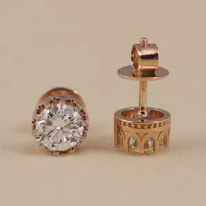 Boucles d'oreilles classiques en diamant rond pour femmes, ensemble élégant de bijoux en forme de panier - Product Image 3