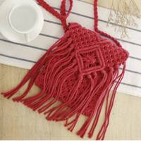 Bolso Tote Bohemio de Gran Capacidad para Mujer, Tejido a Crochet, Ecológico, con Borlas de Hilo de Poliéster, Alta Calidad, Venta al Por Mayor