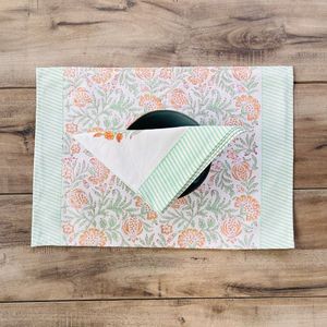 Hand Block Printed Placemat & Napkin - Buy Custom Printed Placemats,Hand Painted Table Cloth,Stock Hand Block <b>Place</b> <b>Mat</b> Napkin - Product Image 1