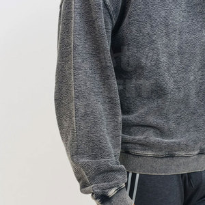 Vente en gros de sweat-shirt à manches longues délavé à l'acide pour hommes personnalisés 100% coton haut pull col rond pour l'hiver motif solide de haute qualité - Product Image 5