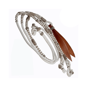 Rênes de cheval en Nylon synthétique blanc Rommel / Romal / Romel recouvertes de cuir brut naturel brun Tack NR0042 - Product Image 1