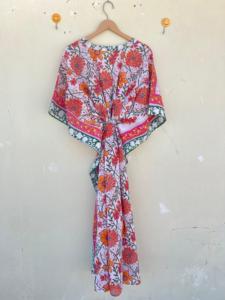 Robe kaftan en coton motif floral indien vêtements de nuit longs pour les mamans style décontracté couverture de bikini de plage pour l'hiver et l'été - Product Image 6