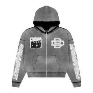 ชุดเซ็ตแทรคสูท 2 in 1 สไตล์สตรีทแวร์ ลายพิมพ์สปริง ดีไซน์ทำสีซีดแบบแอซิดวอช ผ้าคอตตอน 100% น้ำหนักมาก แบบมีฮู้ด พร้อมเชือกผูก  สำหรับทั้งผู้ชายและผู้หญิง - Product Image 2