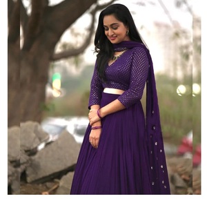 จัดงานแต่งงานพิเศษ Lehngha Choli Gorgette ผ้า Lehngha Choli สำหรับผู้หญิงที่มีงานหนัก - Product Image 1