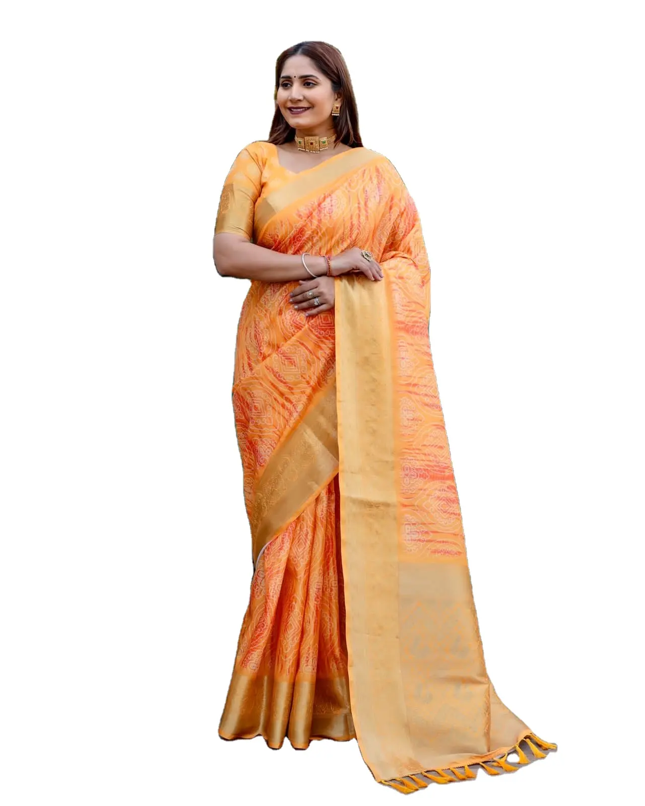 Grosir sutra Dola Premium dengan Sari kerja cetak Digital dengan blus potongan dibuat di India