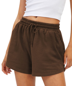 Custom Sweat-Pantalones cortos deportivos para mujer, pantalones cortos de algodón para correr para mujer con cordón, cintura alta y bolsillos - Product Image 3