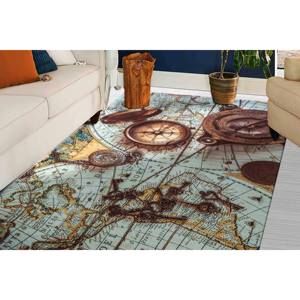 Tapis Antique Carte du Monde : Tapis Imprimé Design Boussole Vintage, Tapis Doux à Poils Longs - Product Image 3