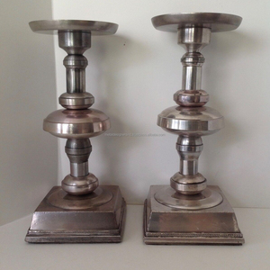 Ensemble de 2 bougeoirs en étain lourd ARGENT, bougeoir rustique, bougeoir décoratif pour la maison et les cadeaux - Product Image 1