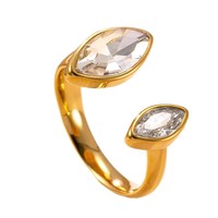 Bague ouverte en acier inoxydable plaqué or 14 carats, goutte d'eau, cœur, marquise, CZ, pour femmes, réglable, sans ternissement, bijoux