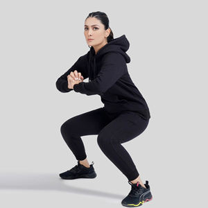 Chándal deportivo informal de 2 piezas de alta calidad para mujer, chándal de lana de invierno, sudaderas con capucha de manga larga y transpirable con patrón sólido - Product Image 4