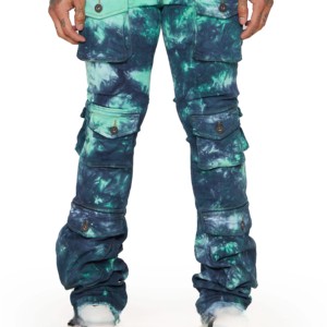 Jeans en denim vieilli pour hommes épais et uni noir imprimé avec des décorations lavées et trouées pour toutes les saisons - Product Image 1