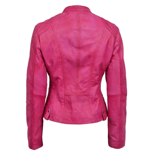 Ladies Slim Fit Biker Pure Pink Genuine Soft Leather Racing Motorbike Jacket CE Armoured Protections Motorcycle Jacket For Women - Product Image 4