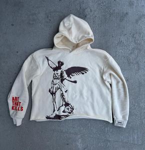 Personalizado invierno 500 Gsm transpirable Vintage Sudadera con capucha Boxy Fit diamantes de imitación francés Terry algodón desgastado DTG estampado cremallera 3D - Product Image 5