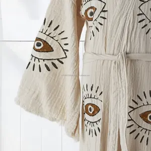 Bata de Baño Unisex de Algodón Ligero, Tejido de Lino, Secado Rápido, Transpirable, Primavera Verano, Color Liso, Talla XL, Hecho en Turquía, Ropa de Dormir y Descanso - Product Image 4