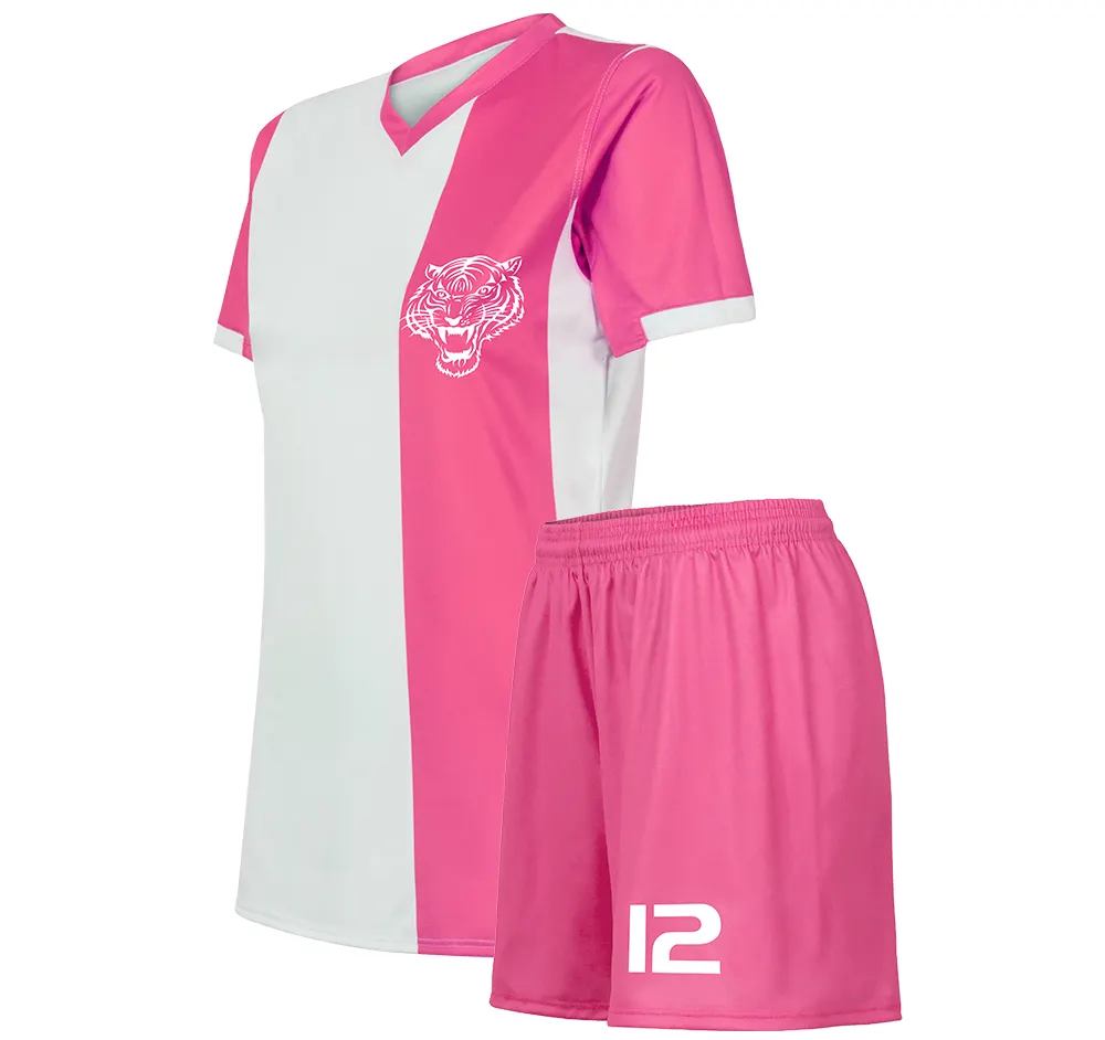 Pink white custom designs breathable 100% polyester women soccer jerseys soccer uniforms Team wears sports players uniforms