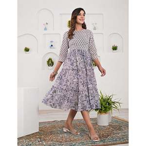 ชุดเดรสลำลองผ้าฝ้ายพิมพ์ลายสีเทา ไซส์เดียว XS ระบายอากาศได้ดีและเป็นมิตรต่อสิ่งแวดล้อม เหมาะสำหรับใส่ในวันธรรมดาและวันหยุด - Product Image 3