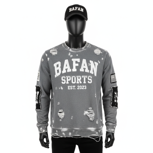 Poids lourd 380 GSM coton polaire sweat Vintage lavé gris en détresse Style Logo personnalisé broderie basiques sweats - Product Image 1