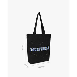 Sac fourre-tout à fermeture éclair Youniverse en cuir véritable, couleur unie, toile, nylon, PVC, polyester, broderie lettre, automne hiver printemps - Product Image 3