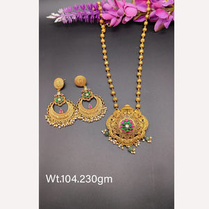 Bijoux en argent sterling 925 plaqué or ensemble de mariée collier ensemble femmes bijoux bijoux ethniques indiens boucles d'oreilles Jadau traditionnelles - Product Image 3