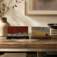 Ornement en tranches de cristal faites à la main, plaque paysagère en pierre naturelle avec support en bois pour salon, bureau, étagère, décoration intérieure, cadeau