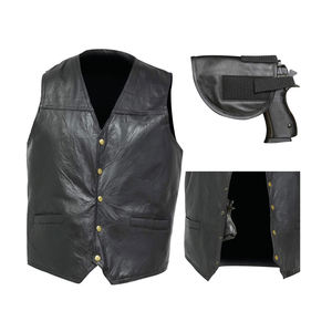 Chaleco de moto de cuero negro para hombre Chaleco de club de motocicleta hecho a mano Diamond Stitch - Product Image 4