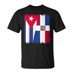T-shirt con grafica bandiera di Cuba e Repubblica Dominicana per bambini e taglie forti, con funzione compressa per uso promozionale - Product Image 1