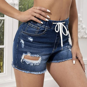 Pantalones cortos de mezclilla transpirables de alta calidad con diseño de servicio OEM para mujer, cintura alta, respetuosos con el medio ambiente, a precio bajo a la venta - Product Image 4