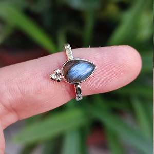 Handmade 925 Sterling Silver Midi <b>Ring</b> Natural <b>Labradorite</b> Pear Shape Inlay Setting Boho Style Gift for Women - Product Image 6