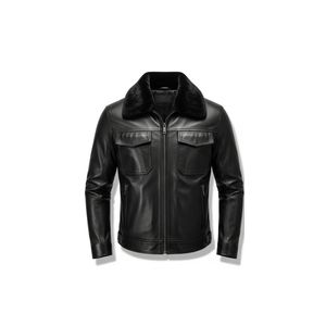 Vente en gros de blouson d'aviateur de haute qualité en fourrure pour hommes veste en cuir noir en peau de mouton vestes en fourrure en cuir véritable de grande taille par Maximize Wear - Product Image 1