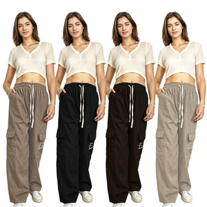 Pantaloni Cargo Termici Casual da Donna con Fodera in Sherpa, Tessuto in Corduroy Traspirante, Design Colore Autunnale, Taglia XL, Vita Media, Effetto Stropicciato - Product Image 1