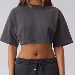 Camisetas recortadas para mujer Camiseta de algodón de alta calidad para uso de moda y fitness - Product Image 1