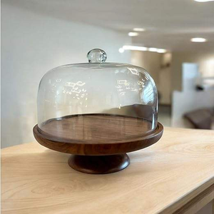 Support à gâteau moderne en bois fait main et ensemble de présentoir à dessert cylindrique à pieds en bambou, lavable au lave-vaisselle par Saniya Handicraft - Product Image 1