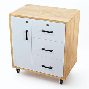 Natural Wood Minimalist Filing Cabinet with Wheels & Lock for Office <b>Workshop</b> & Warehouse Use - Product Image 1