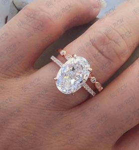 Conjunto nupcial chapado en oro de Plata de Ley 925, anillo de ajuste de garra de moissanita de corte ovalado TCW 3,00 para mujer, regalo de aniversario para ella - Product Image 1