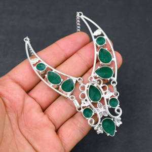 Collier en argent sterling 925 avec onyx vert créé en laboratoire, forme poire, avec perle d'eau douce, 18 pouces, cadeau de mariage de luxe, bijoux - Product Image 4