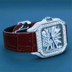 Personalizado Hip Hop reloj de acero inoxidable corte redondo Moissanite diamante único estilo de moda cinturón de cuero - Product Image 2