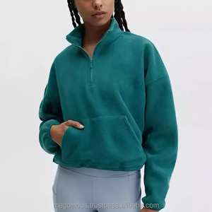 Sudaderas de algodón de peso pesado de tendencia con media cremallera para mujer Stand Autumn Jumper Hood Y2K Streetwear Color Block Hoodie - Product Image 1