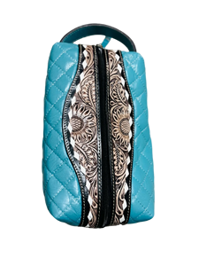 Durable Eco-Friendly Bohemian <b>Travel</b> Dopp <b>Kit</b> Unisex Handcrafted Quilted Leather Toiletry Bag with Zipper - Product Image 4